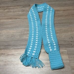 Handmade Crochet Stylish Blue and White Crochet Scarf 51 x 4